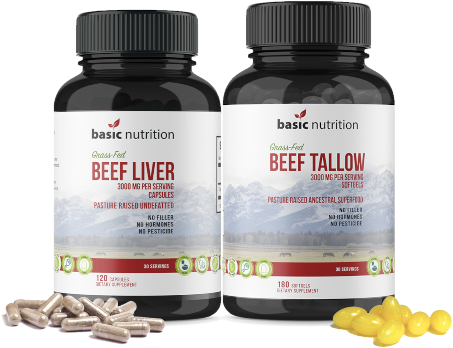 Basic Nutrition - Carnivore Bundle |Pasture Raised Beef Liver & Tallow, 3000mg, Grass-Fed, Hormone-Free, Non-GMO, Made in USA