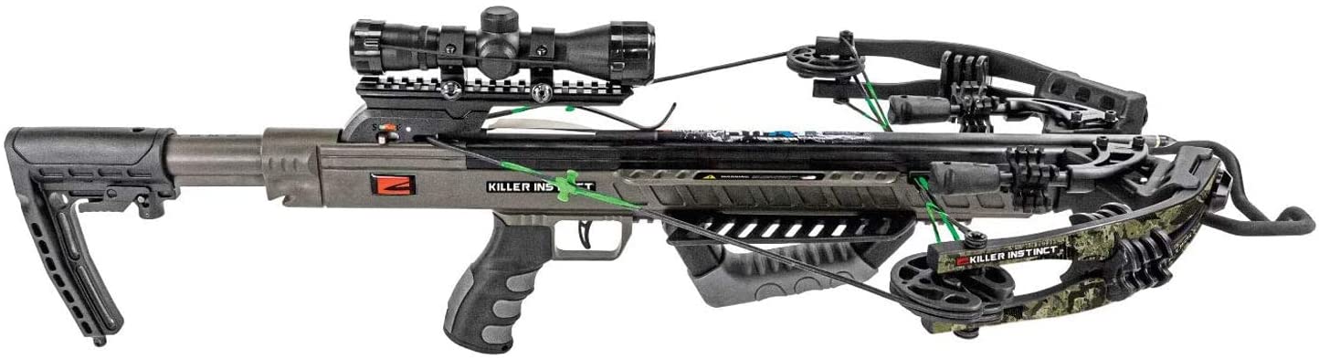 Killer Instinct - BOSS 405 Crossbow Pro Package with 4x32 IR-W Scope, Rope Cocker, String Suppressors, 3-Bolt Quiver, 3 HYPR Lite Bolts and Field Tips