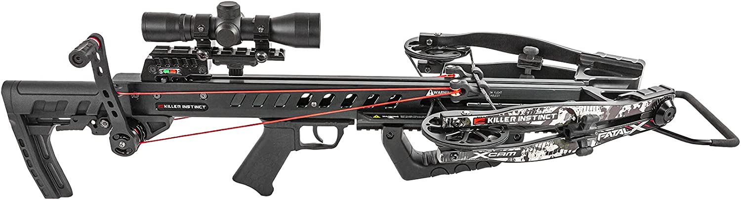 Killer Instinct - FATAL-X Crossbow Pro Package Kit with RDC Crank, LUMIX 4x32 IR-E Scope, Sled Rope Cocker, Quiver, 20-inch HYPR Bolts with Field Tips