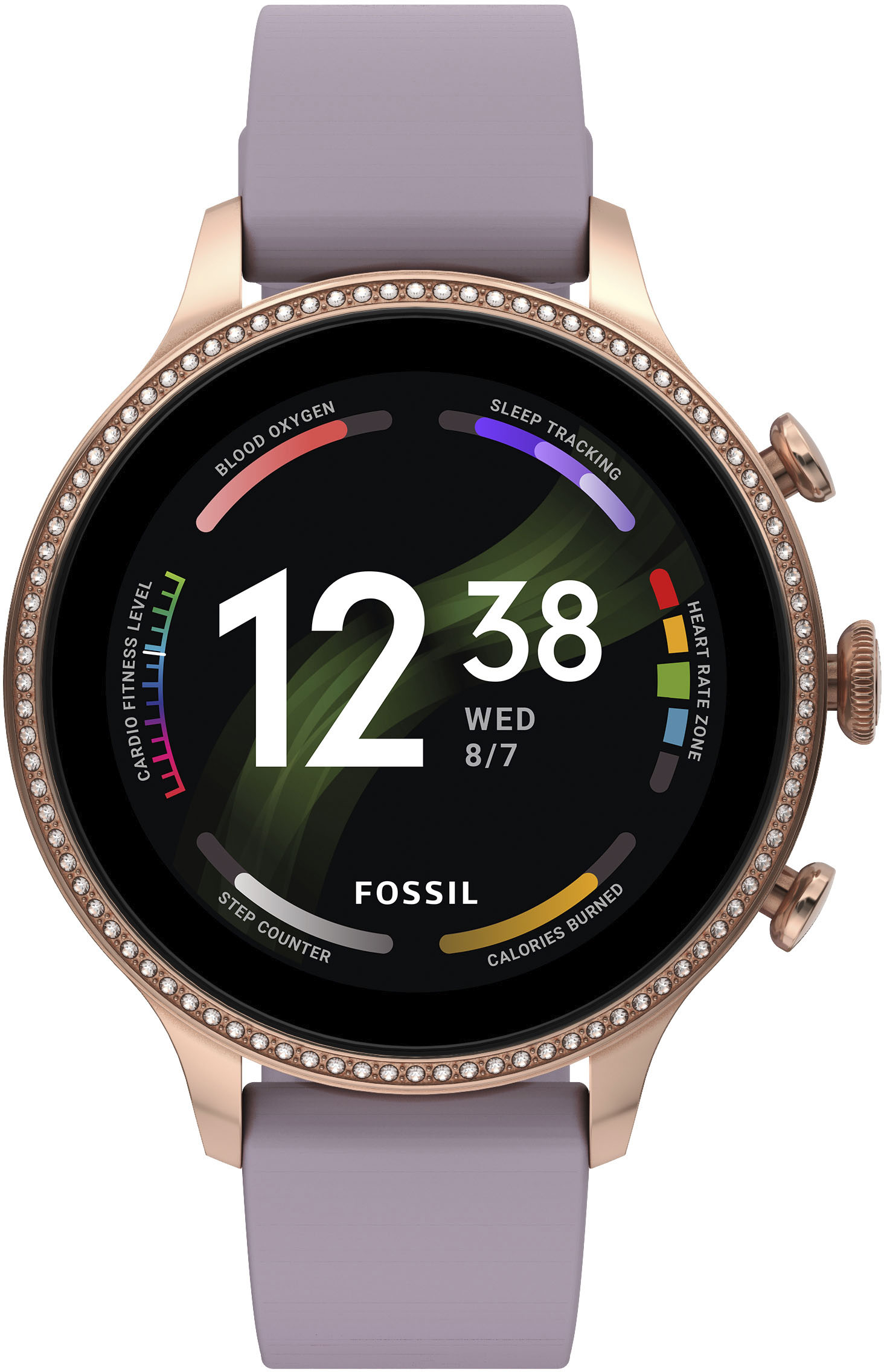 Fossil Gen 6 42m Smartwatch, Rose Glitz Case, Purple Silicone Strap
