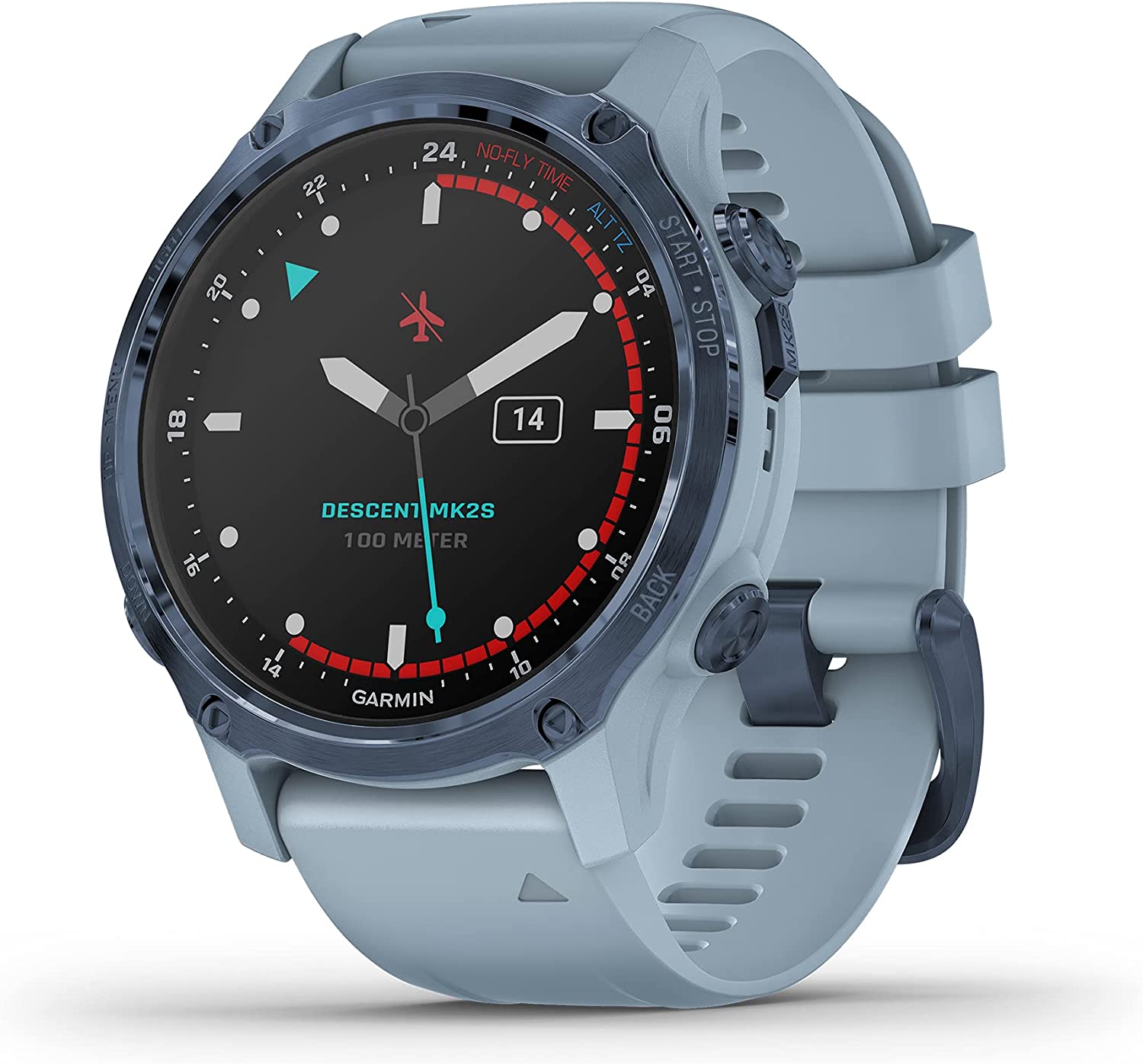Garmin - Descent Mk2S, Diving Smartwatch, Mineral Blue with Sea Foam Silicone Band