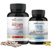 Basic Nutrition - Ancestral Vitamins |Beef Liver & Fish Oil Capsules, 3000mg & 1250mg, EPA/DHA, No Hormones, Non-GMO, Gluten-Free